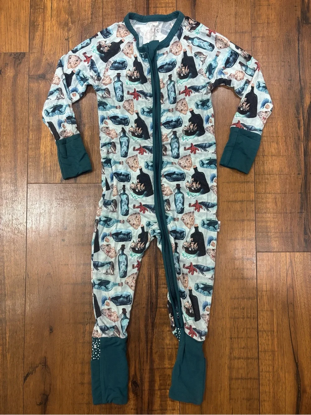 Fletch Pirate Ship Ocean Shark Bamboo Footie Snoozer Pajamas 12-18 Months